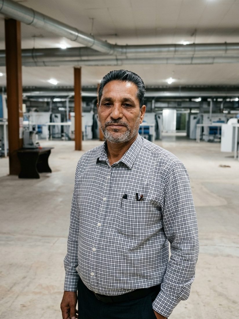 Abdul Rasheed Gill in an empty mill hall